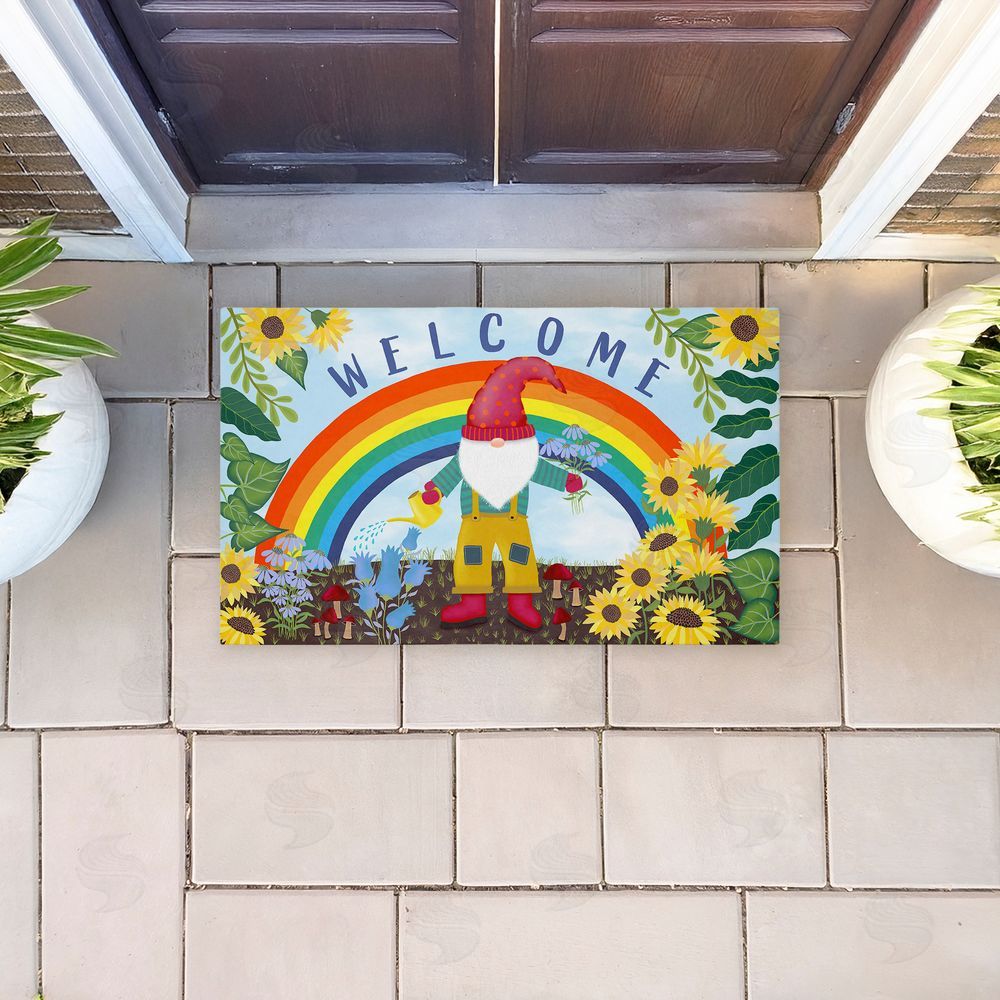 Darlene Seale Welcome Rainbow Gnome Unwoven Outdoor Door Mat