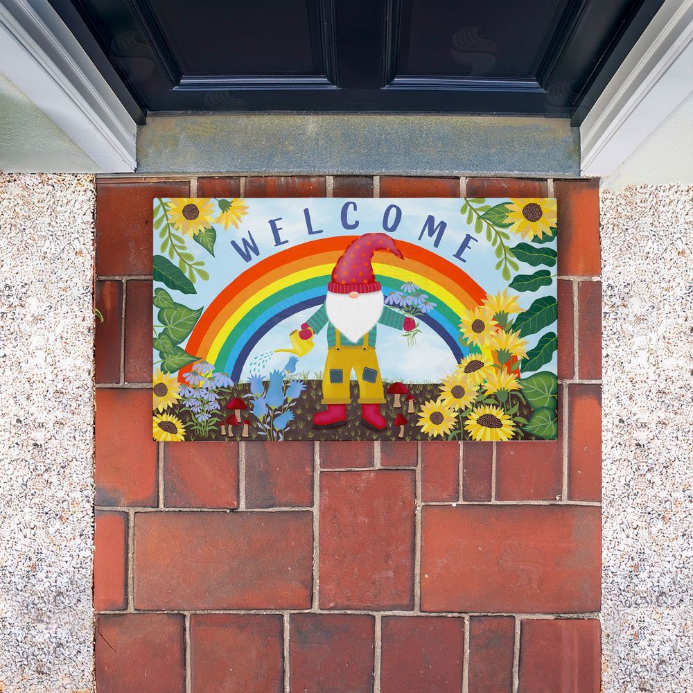 Darlene Seale Welcome Rainbow Gnome Unwoven Outdoor Door Mat