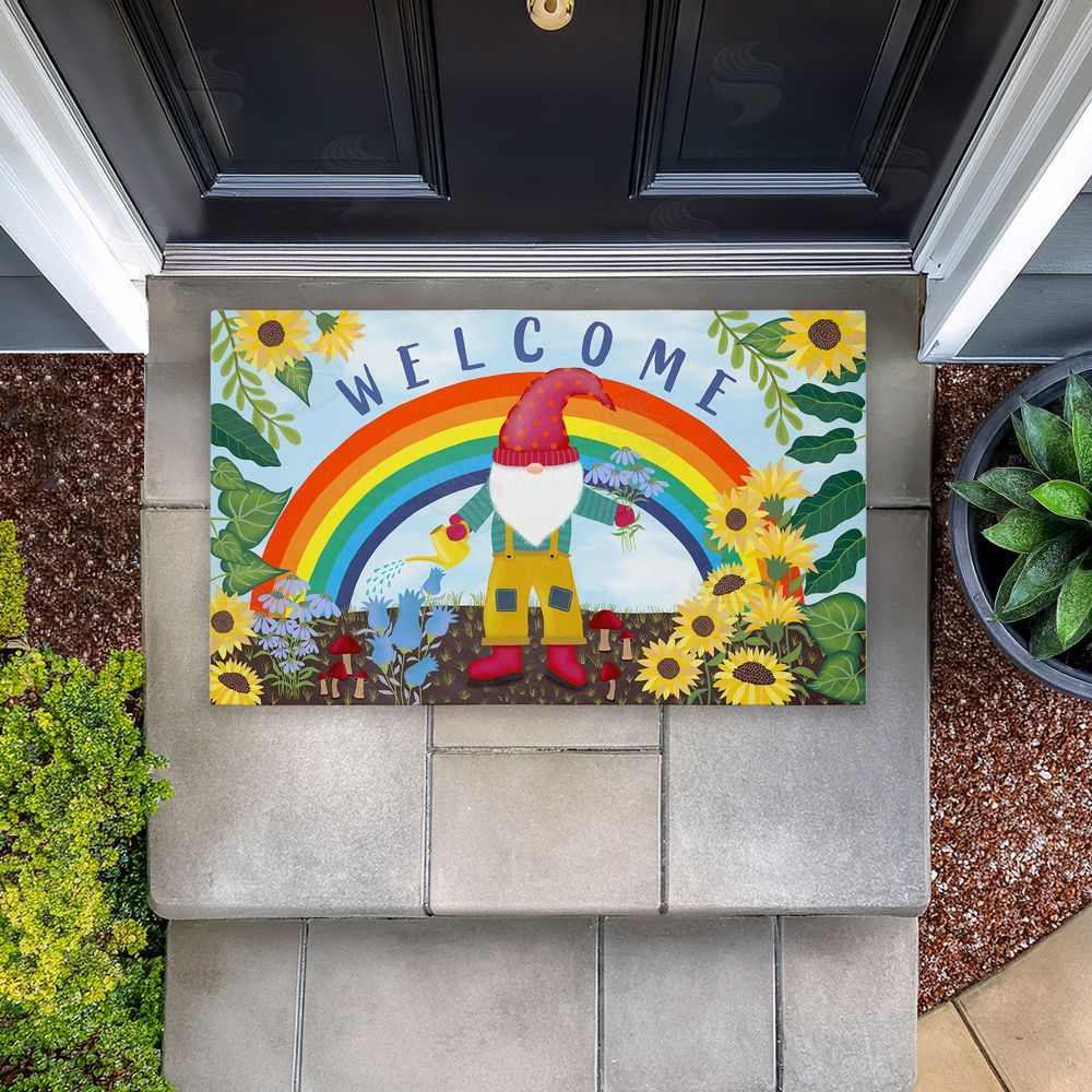 Darlene Seale Welcome Rainbow Gnome Unwoven Outdoor Door Mat