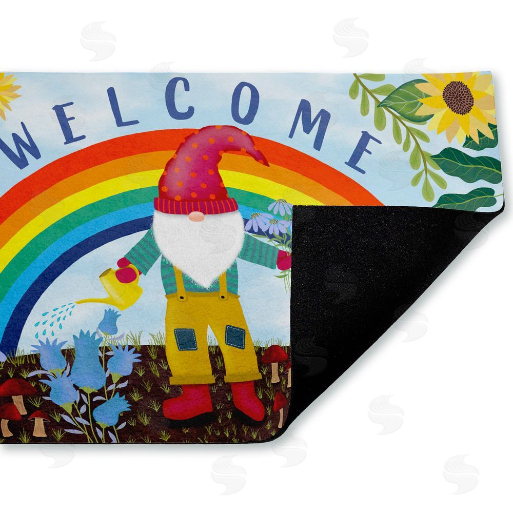 Darlene Seale Welcome Rainbow Gnome Unwoven Outdoor Door Mat