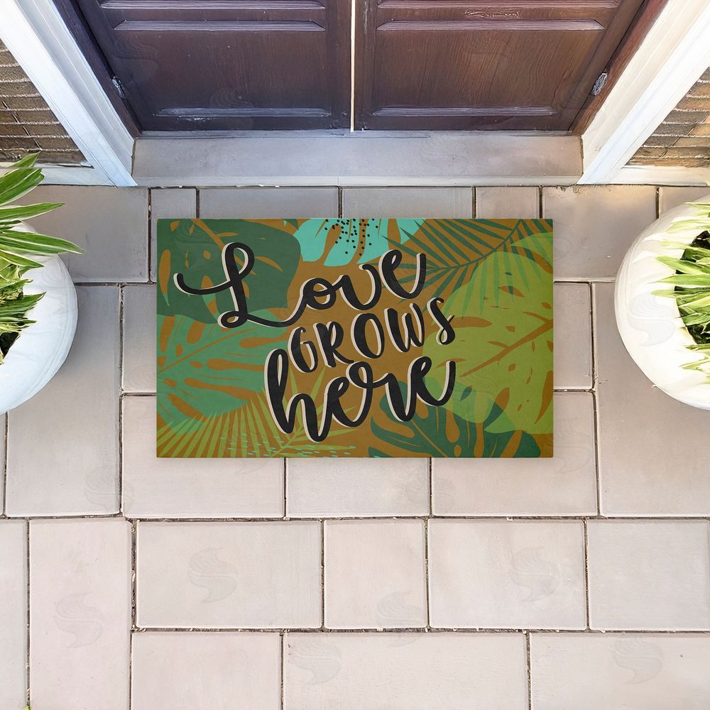 Angela Nickeas Love Grows Here Leaves Unwoven Outdoor Door Mat