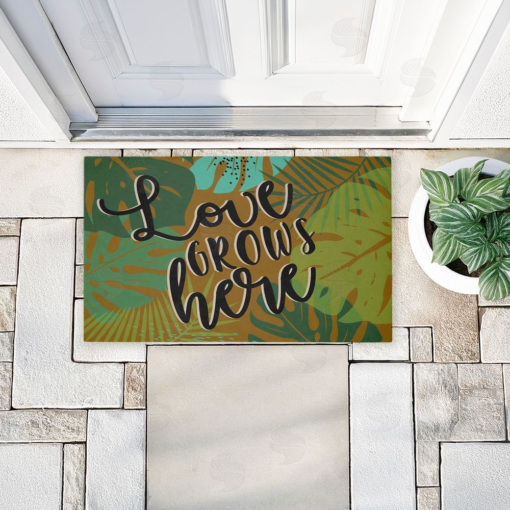 Angela Nickeas Love Grows Here Leaves Unwoven Outdoor Door Mat