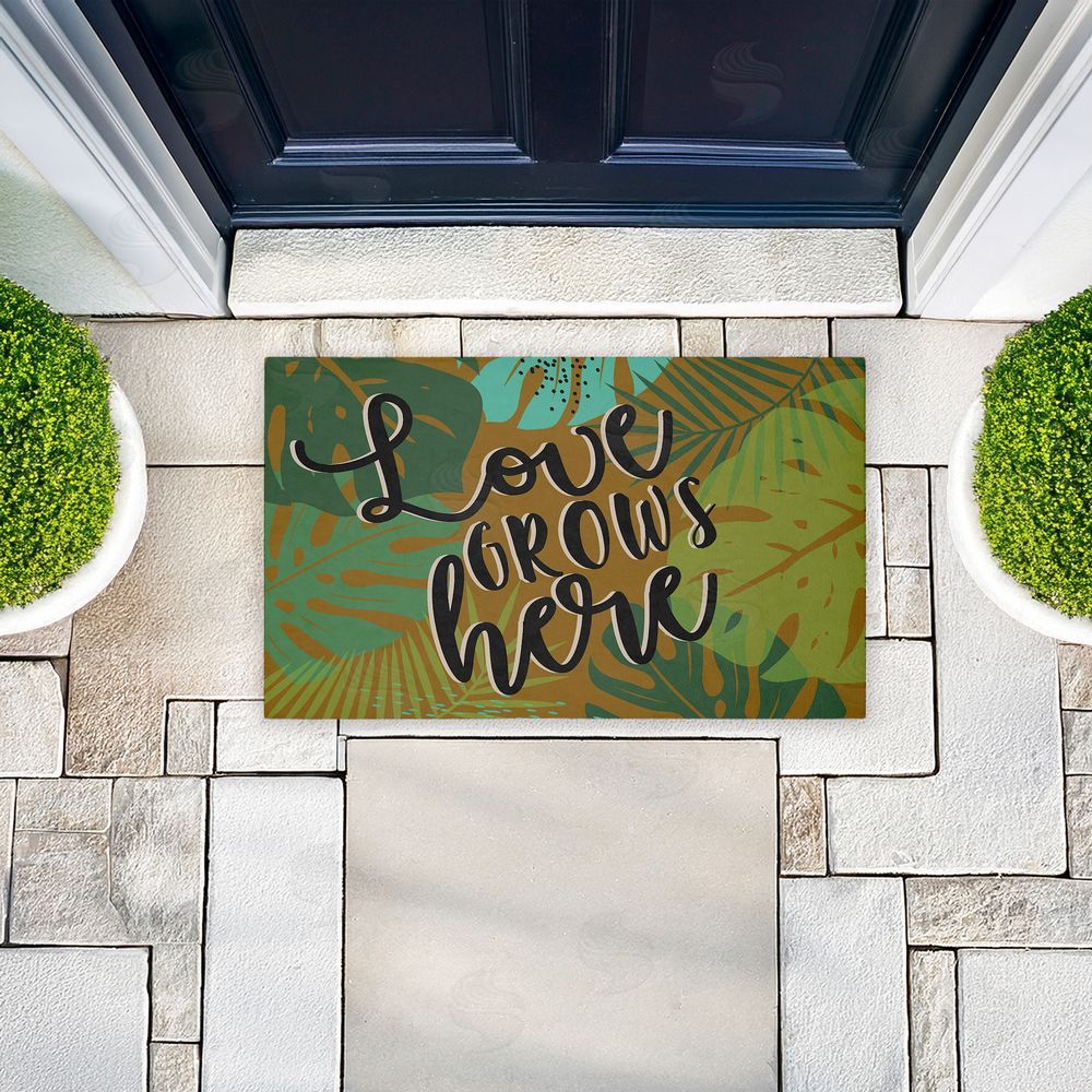 Angela Nickeas Love Grows Here Leaves Unwoven Outdoor Door Mat