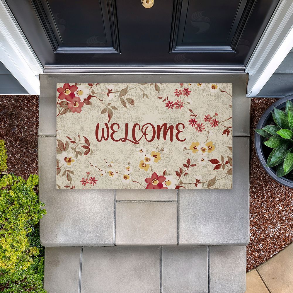 Andrea Jasid Grassi Welcome with Fall Blossoms Unwoven Outdoor Door Mat
