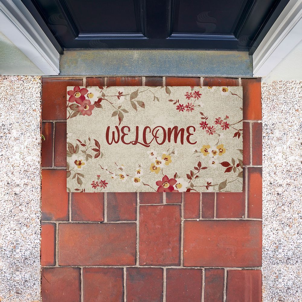 Andrea Jasid Grassi Welcome with Fall Blossoms Unwoven Outdoor Door Mat