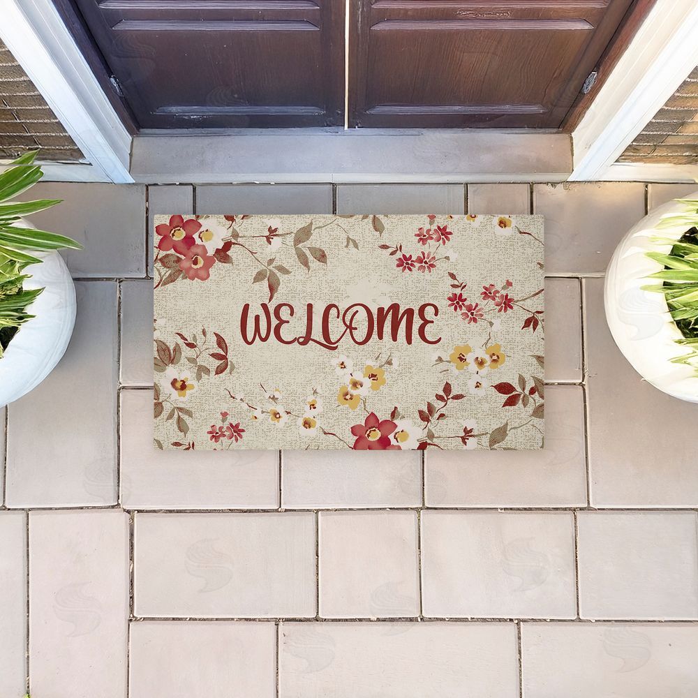 Andrea Jasid Grassi Welcome with Fall Blossoms Unwoven Outdoor Door Mat