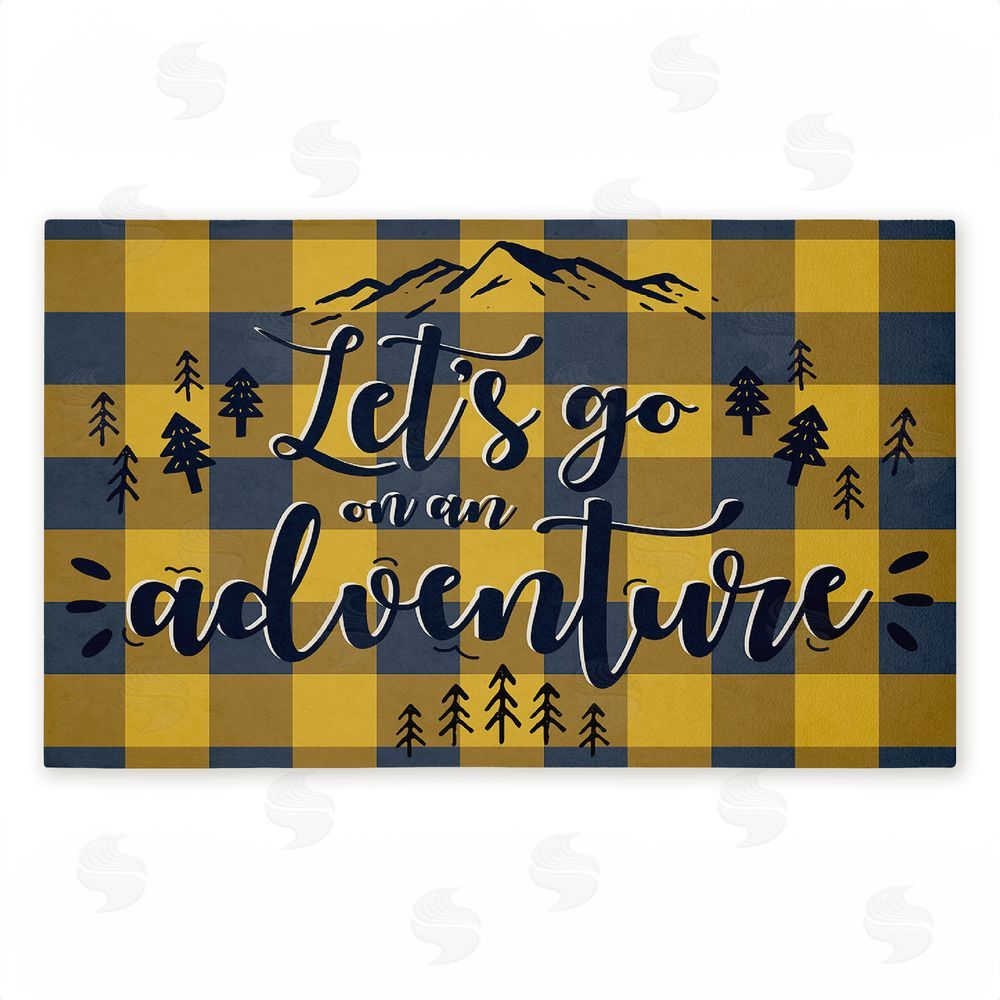 Angela Nickeas Let's Go Adventure Yellow Plaid Unwoven Outdoor Door Mat