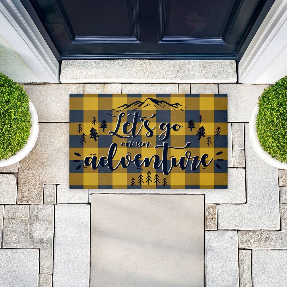 Angela Nickeas Let's Go Adventure Yellow Plaid Unwoven Outdoor Door Mat