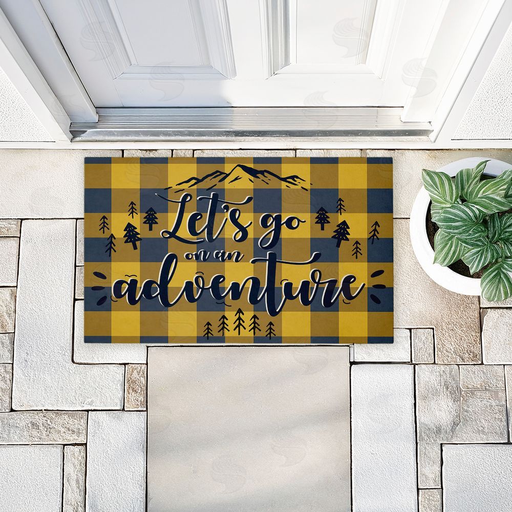 Angela Nickeas Let's Go Adventure Yellow Plaid Unwoven Outdoor Door Mat