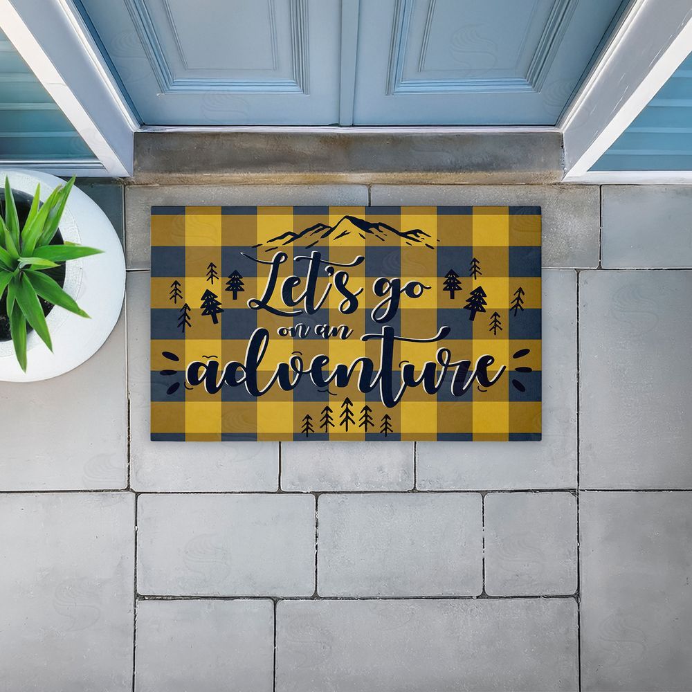 Angela Nickeas Let's Go Adventure Yellow Plaid Unwoven Outdoor Door Mat