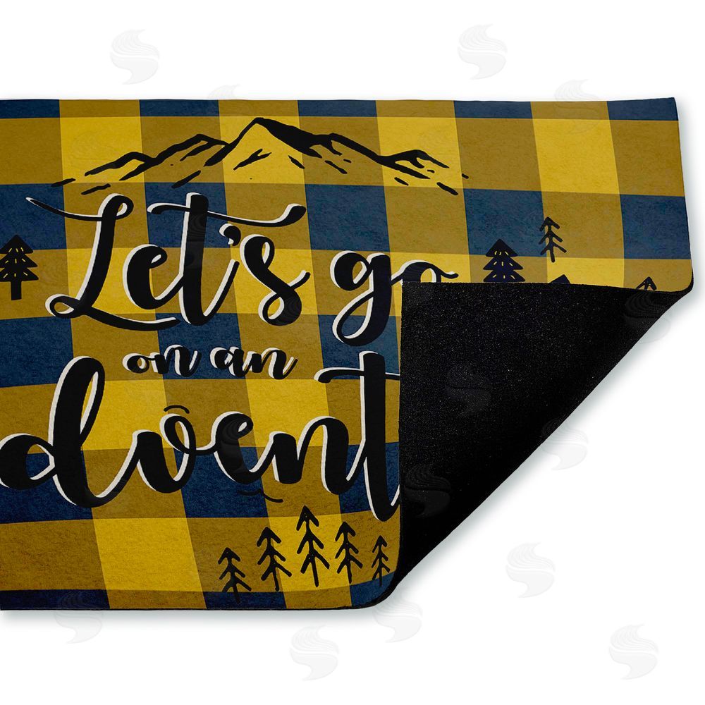Angela Nickeas Let's Go Adventure Yellow Plaid Unwoven Outdoor Door Mat