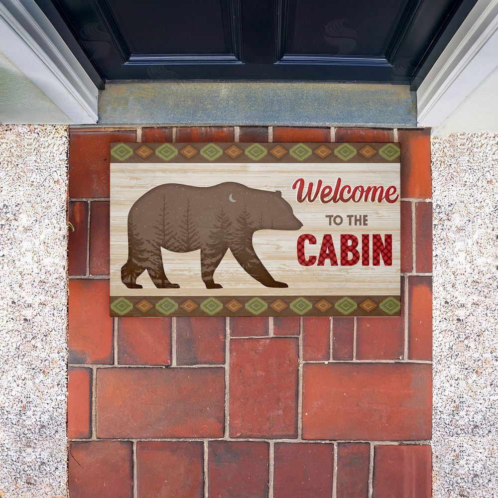 Arrolynn Weiderhold Cabin Welcome with Rustic Bear Unwoven Outdoor Door Mat