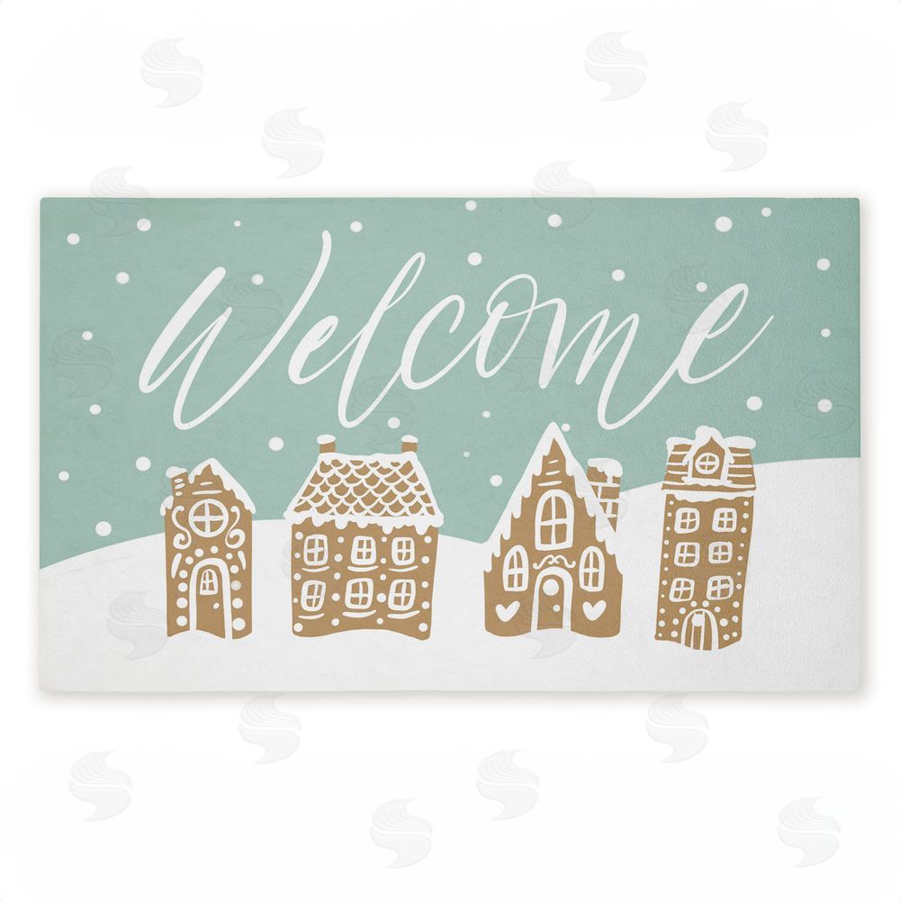 Caverly Smith Welcome Snowy Gingerbread Houses Unwoven Outdoor Door Mat