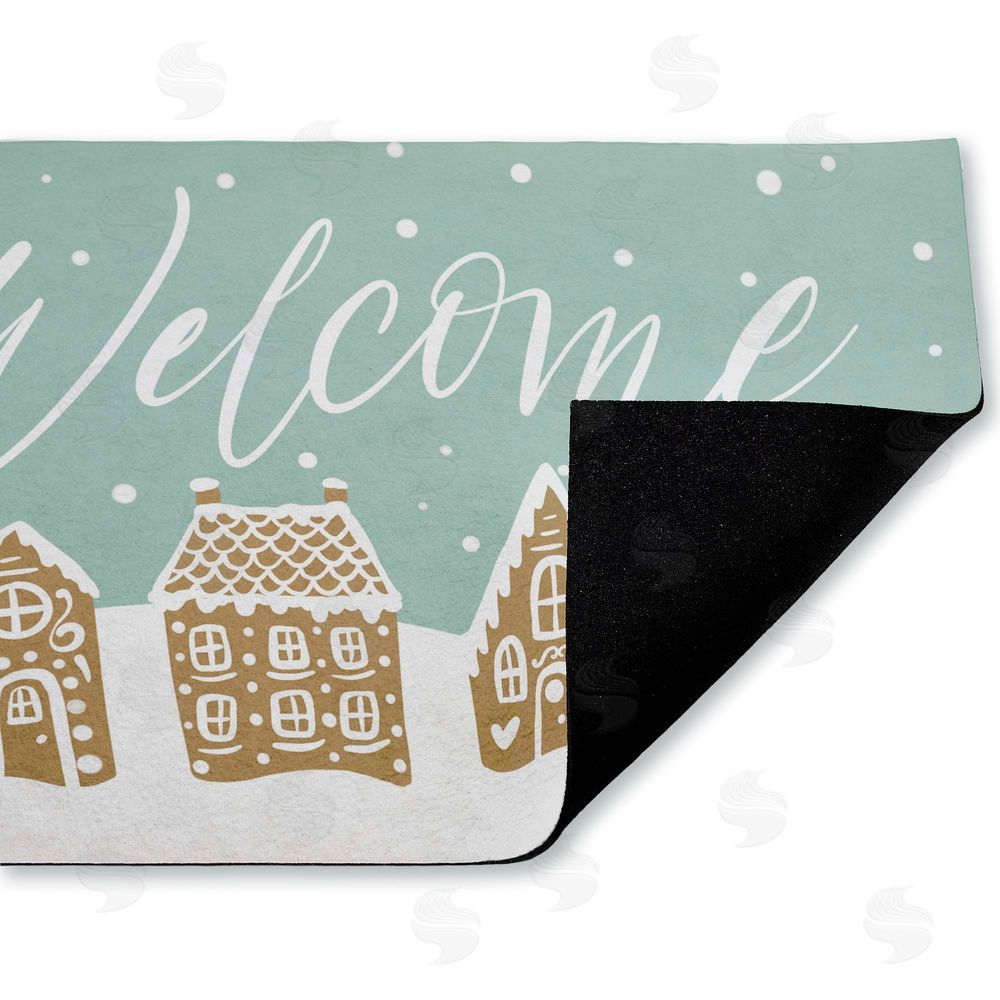 Caverly Smith Welcome Snowy Gingerbread Houses Unwoven Outdoor Door Mat