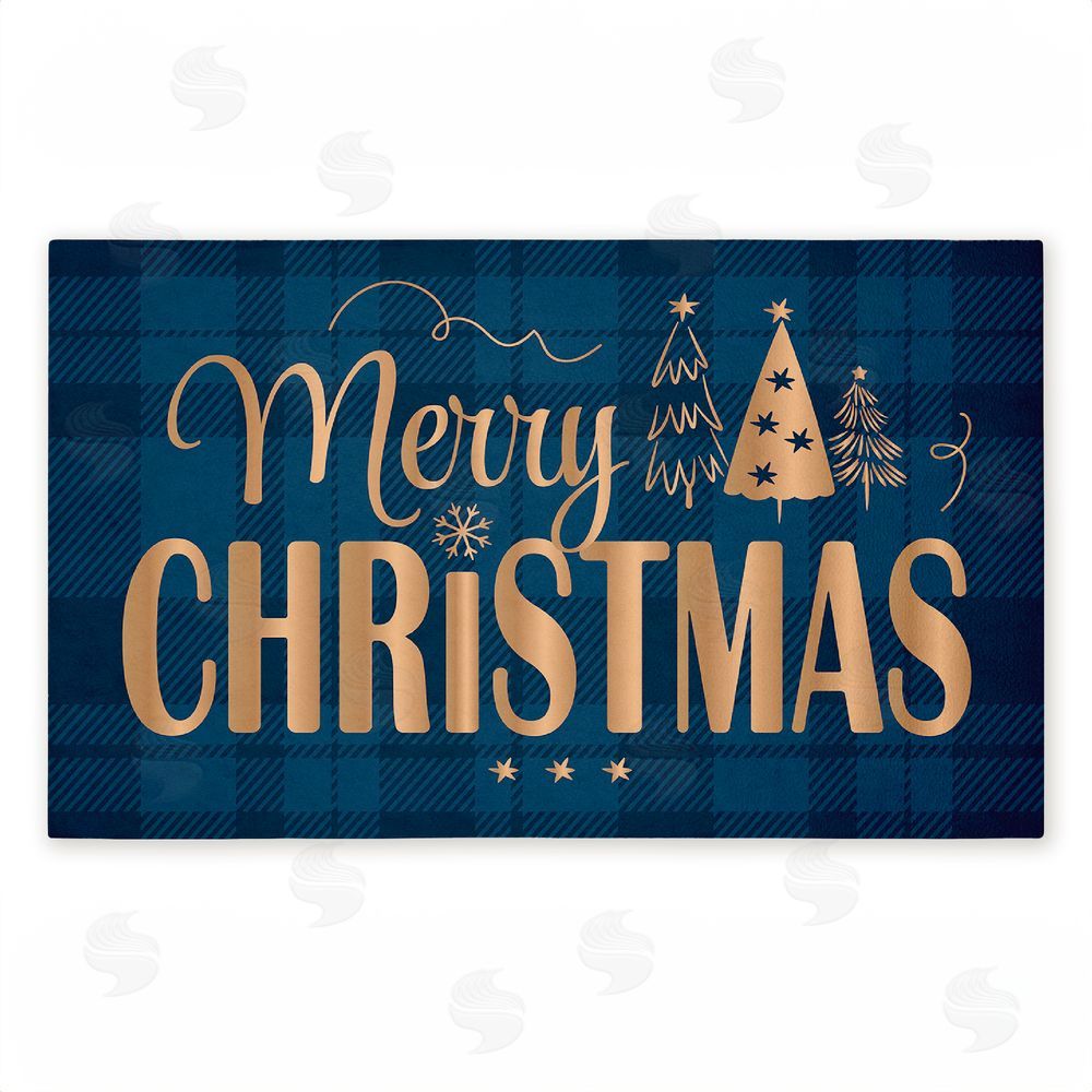 Andrea Jasid Grassi Blue Plaid Merry Christmas Unwoven Outdoor Door Mat