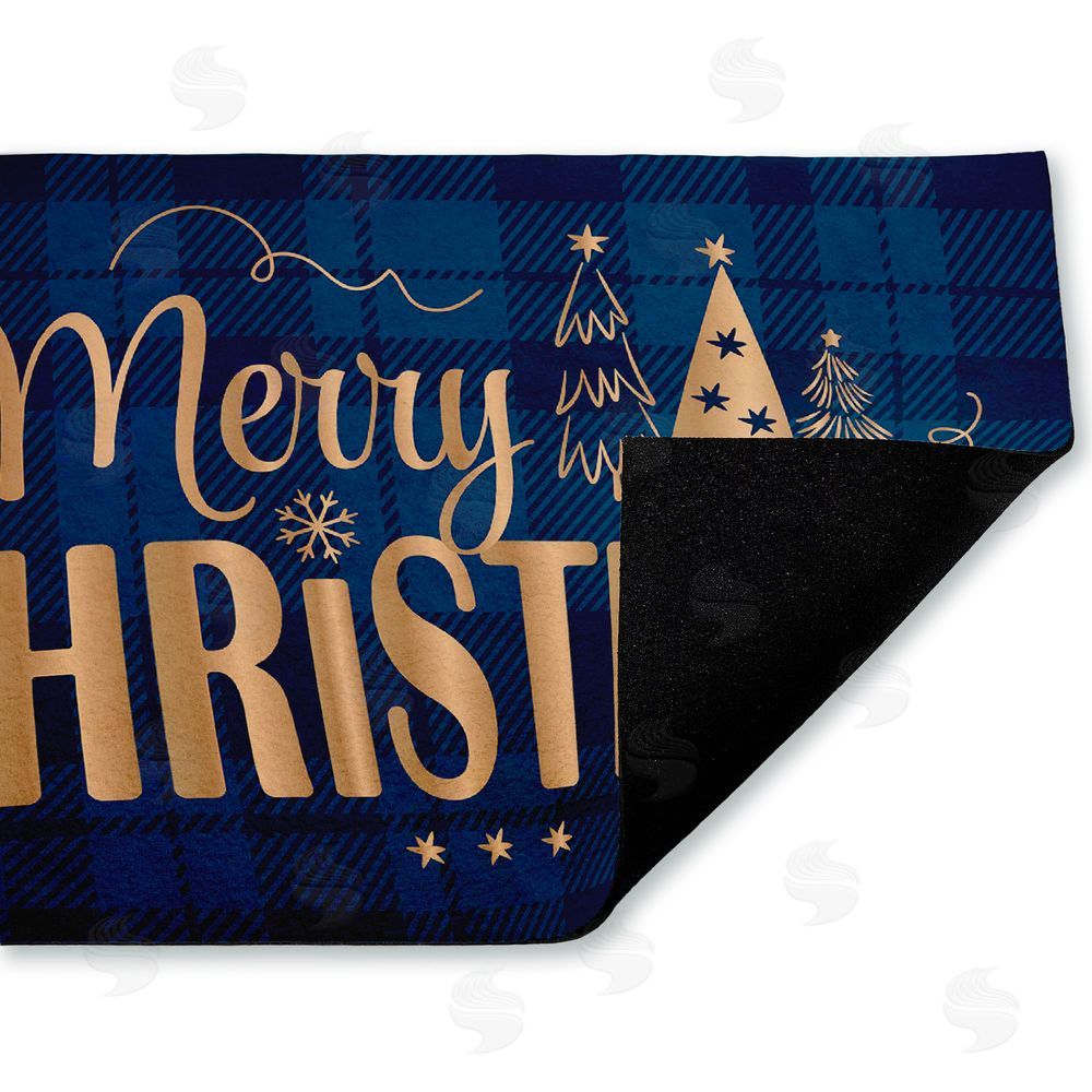 Andrea Jasid Grassi Blue Plaid Merry Christmas Unwoven Outdoor Door Mat