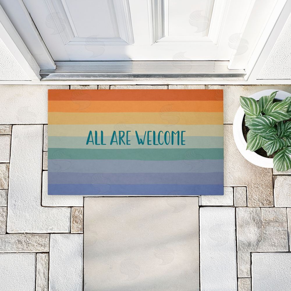 Darlene Seale All Are Welcome Inclusive Rainbow Unwoven Outdoor Door Mat
