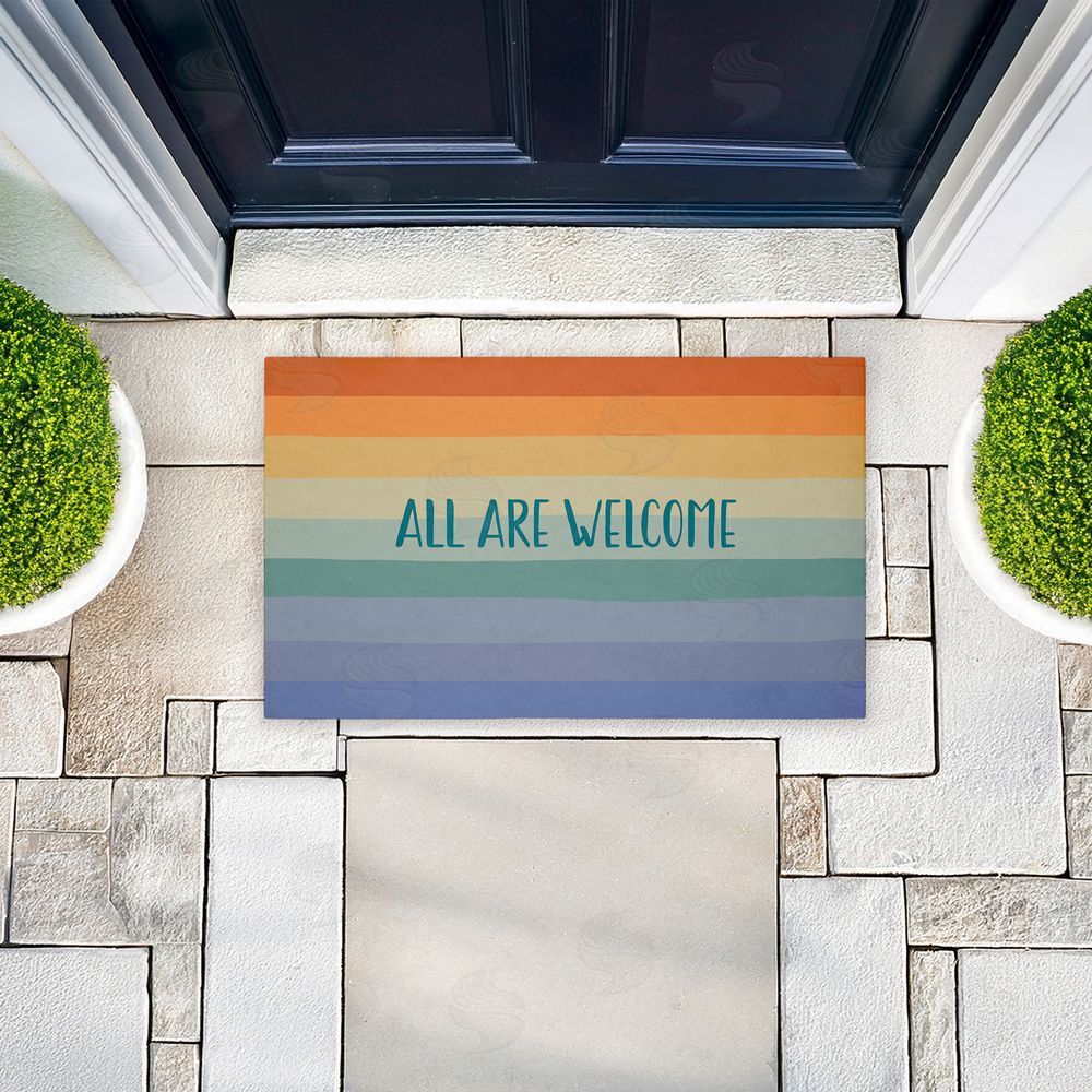 Darlene Seale All Are Welcome Inclusive Rainbow Unwoven Outdoor Door Mat
