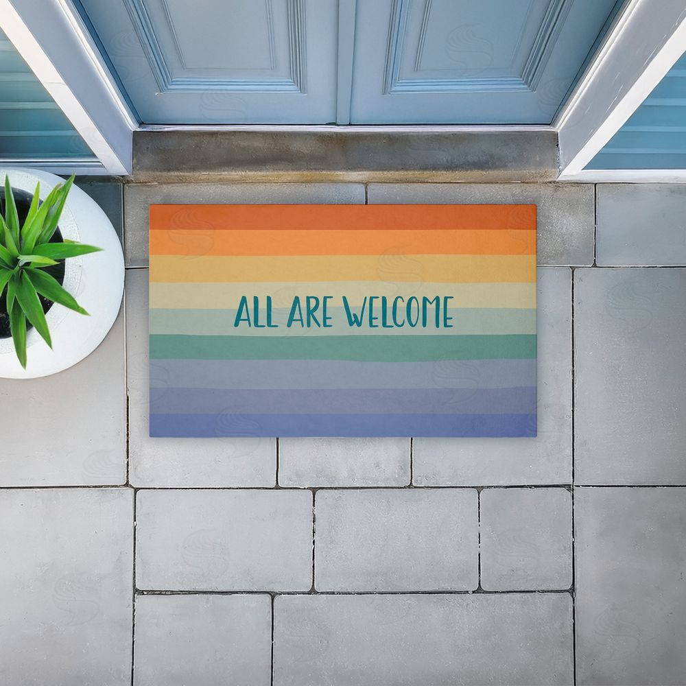 Darlene Seale All Are Welcome Inclusive Rainbow Unwoven Outdoor Door Mat