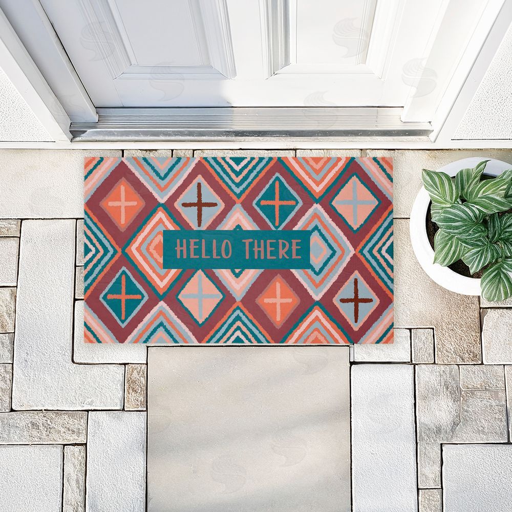 Darlene Seale Hello There on Geometric Unwoven Outdoor Door Mat