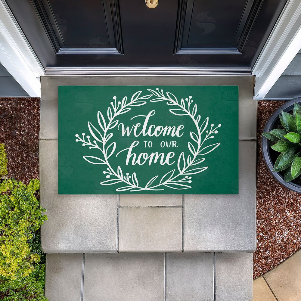 Amanda McGee Farmhouse Welcome on Green Unwoven Outdoor Door Mat
