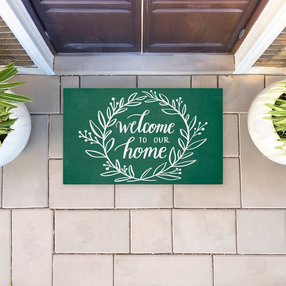 Amanda McGee Farmhouse Welcome on Green Unwoven Outdoor Door Mat
