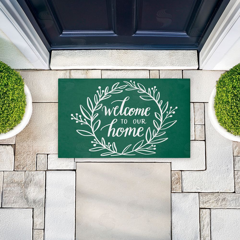 Amanda McGee Farmhouse Welcome on Green Unwoven Outdoor Door Mat