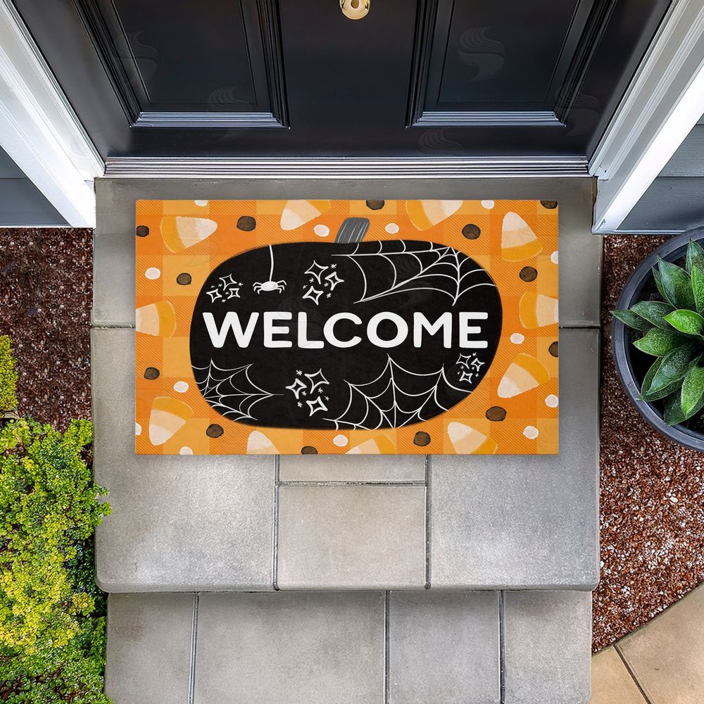 Emily Cromwell Welcome Pumpkin Candy Corn Unwoven Outdoor Door Mat