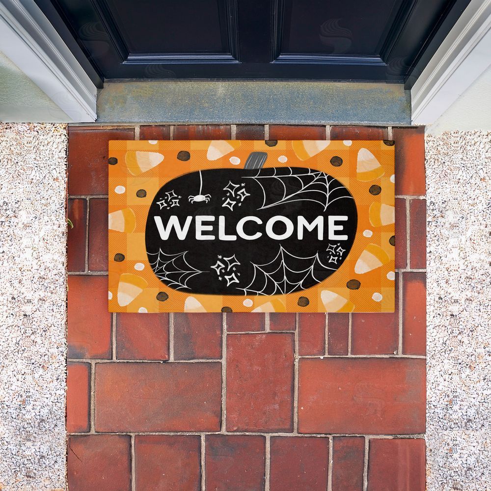Emily Cromwell Welcome Pumpkin Candy Corn Unwoven Outdoor Door Mat