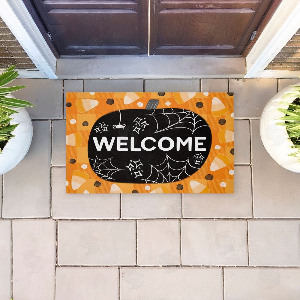 Emily Cromwell Welcome Pumpkin Candy Corn Unwoven Outdoor Door Mat