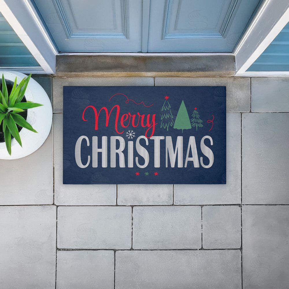 Andrea Jasid Grassi Merry Christmas on Navy Unwoven Outdoor Door Mat