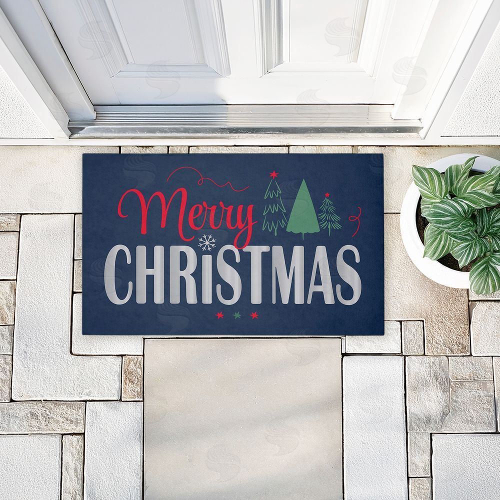 Andrea Jasid Grassi Merry Christmas on Navy Unwoven Outdoor Door Mat