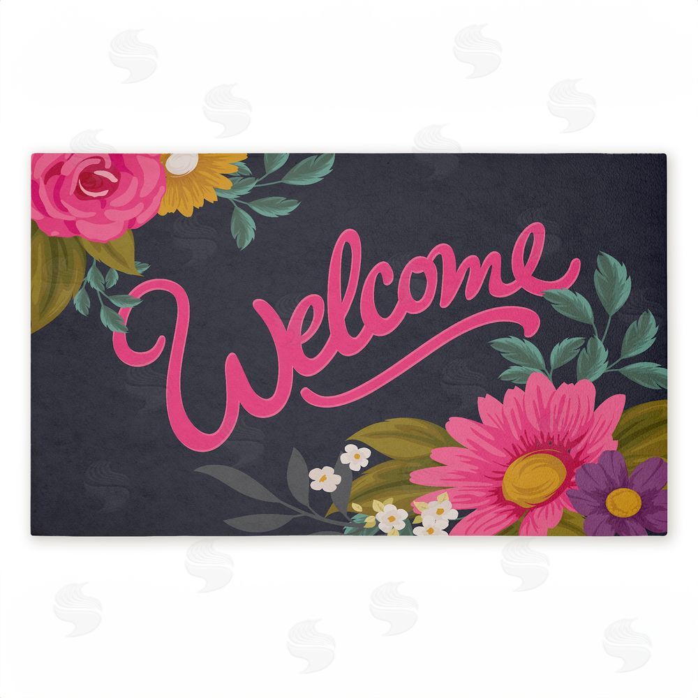 Angela Nickeas Lovely Pink Flower Welcome Unwoven Outdoor Door Mat