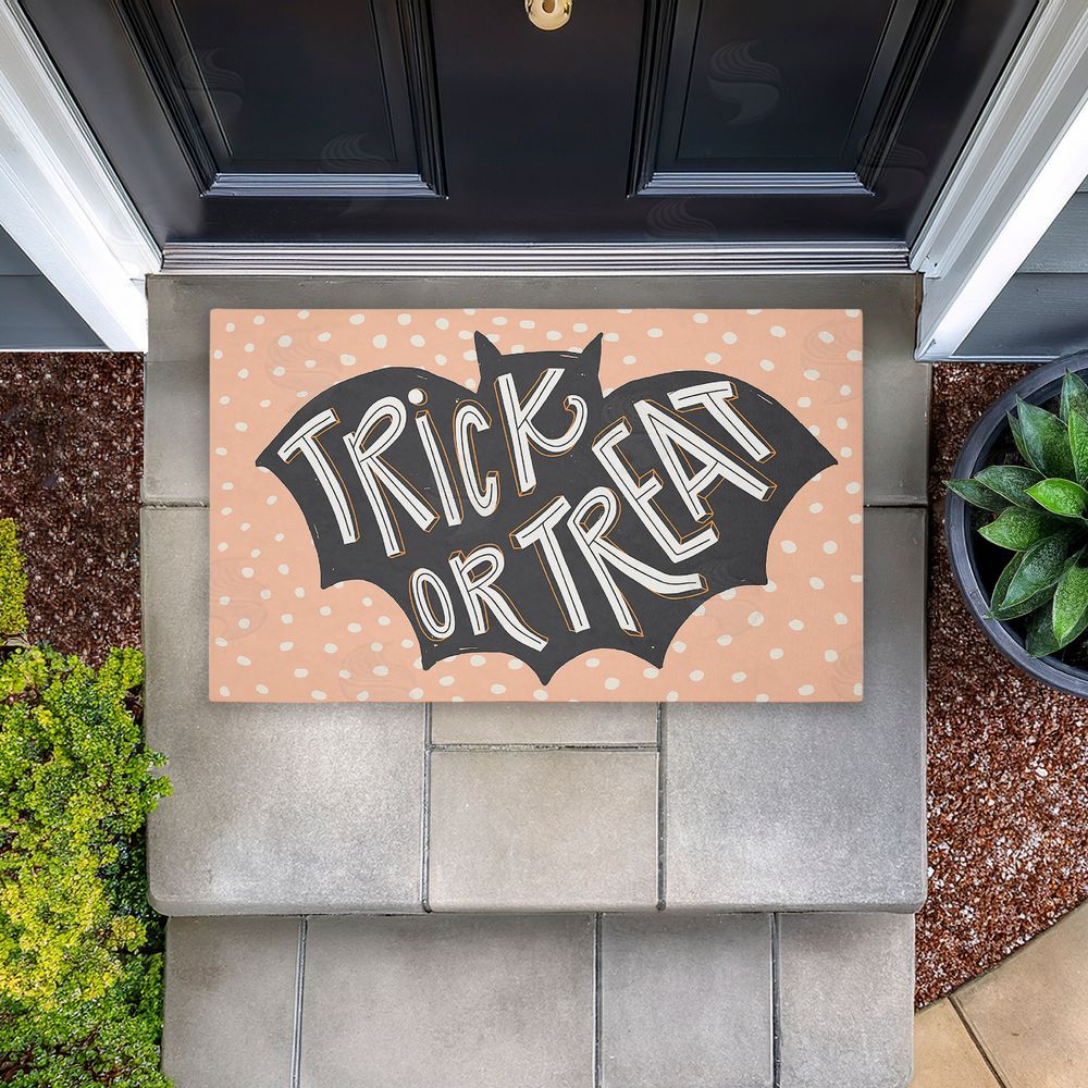Caroline Alfreds Trick Or Treat Polka Dot Bat Unwoven Outdoor Door Mat