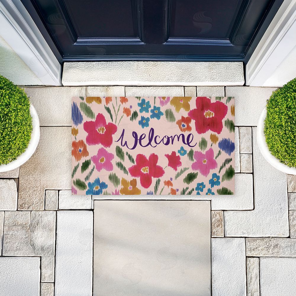 Heather McLaughlin Welcome Ikat Flowers Unwoven Outdoor Door Mat