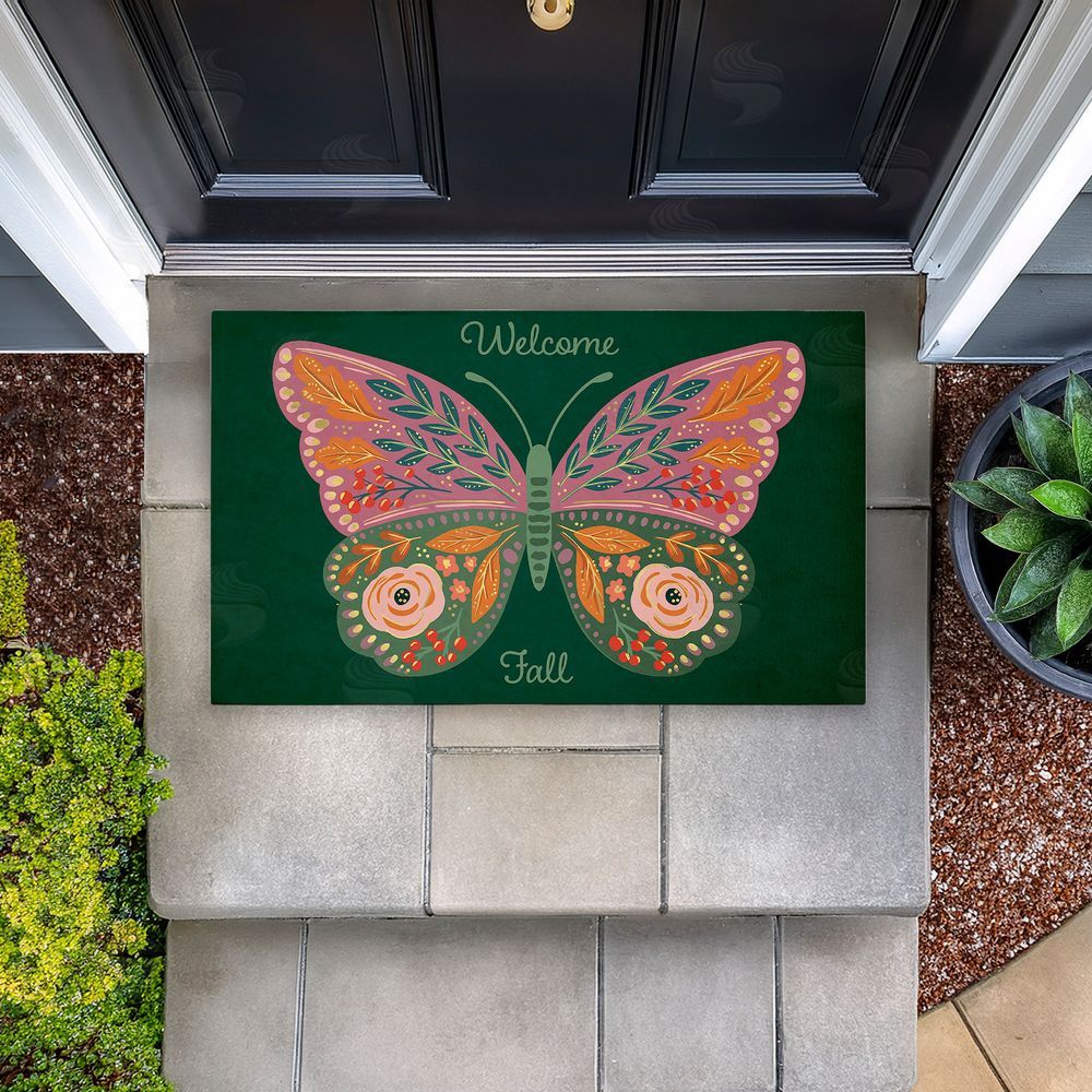 Caroline Alfreds Fall Patterned Butterfly Unwoven Outdoor Door Mat
