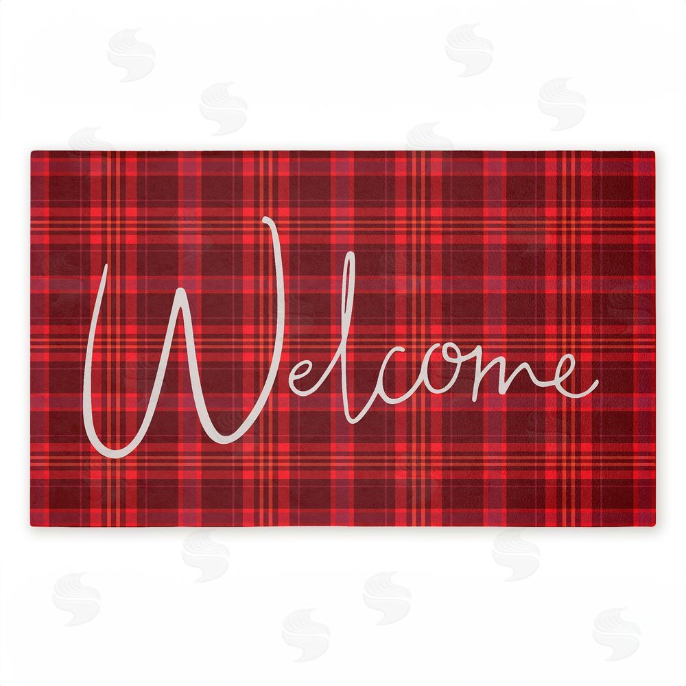 Jean Kelly Red Tartan Greeting Unwoven Outdoor Door Mat