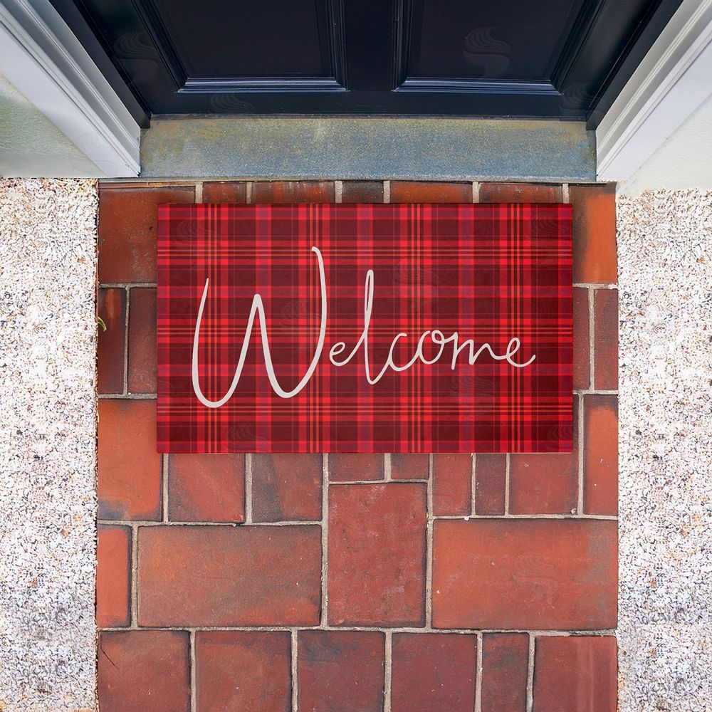 Jean Kelly Red Tartan Greeting Unwoven Outdoor Door Mat