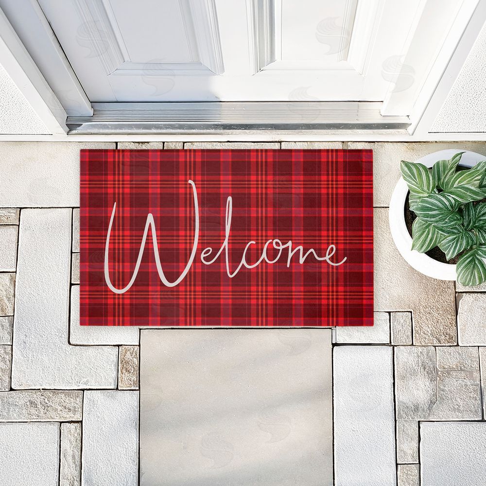 Jean Kelly Red Tartan Greeting Unwoven Outdoor Door Mat
