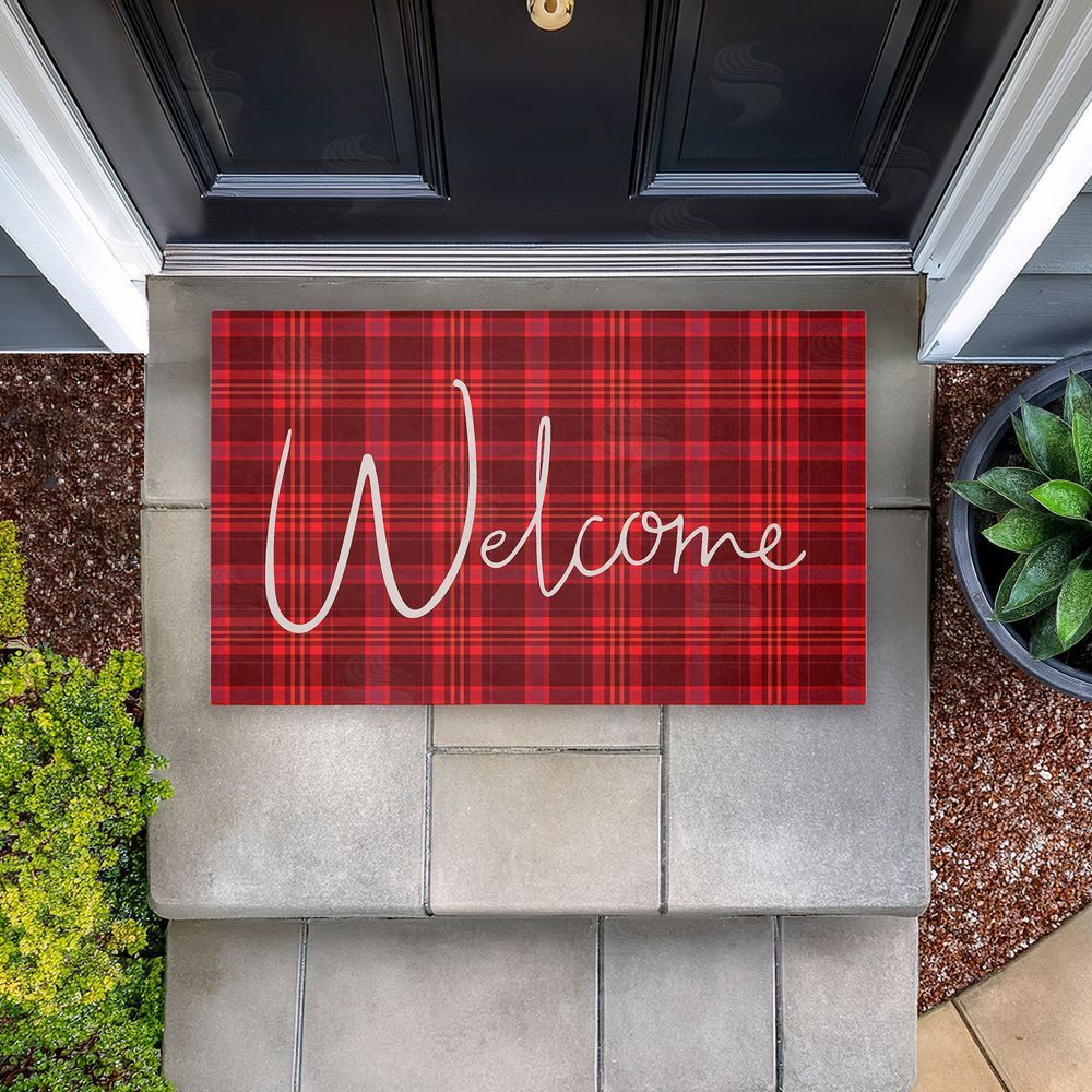Jean Kelly Red Tartan Greeting Unwoven Outdoor Door Mat