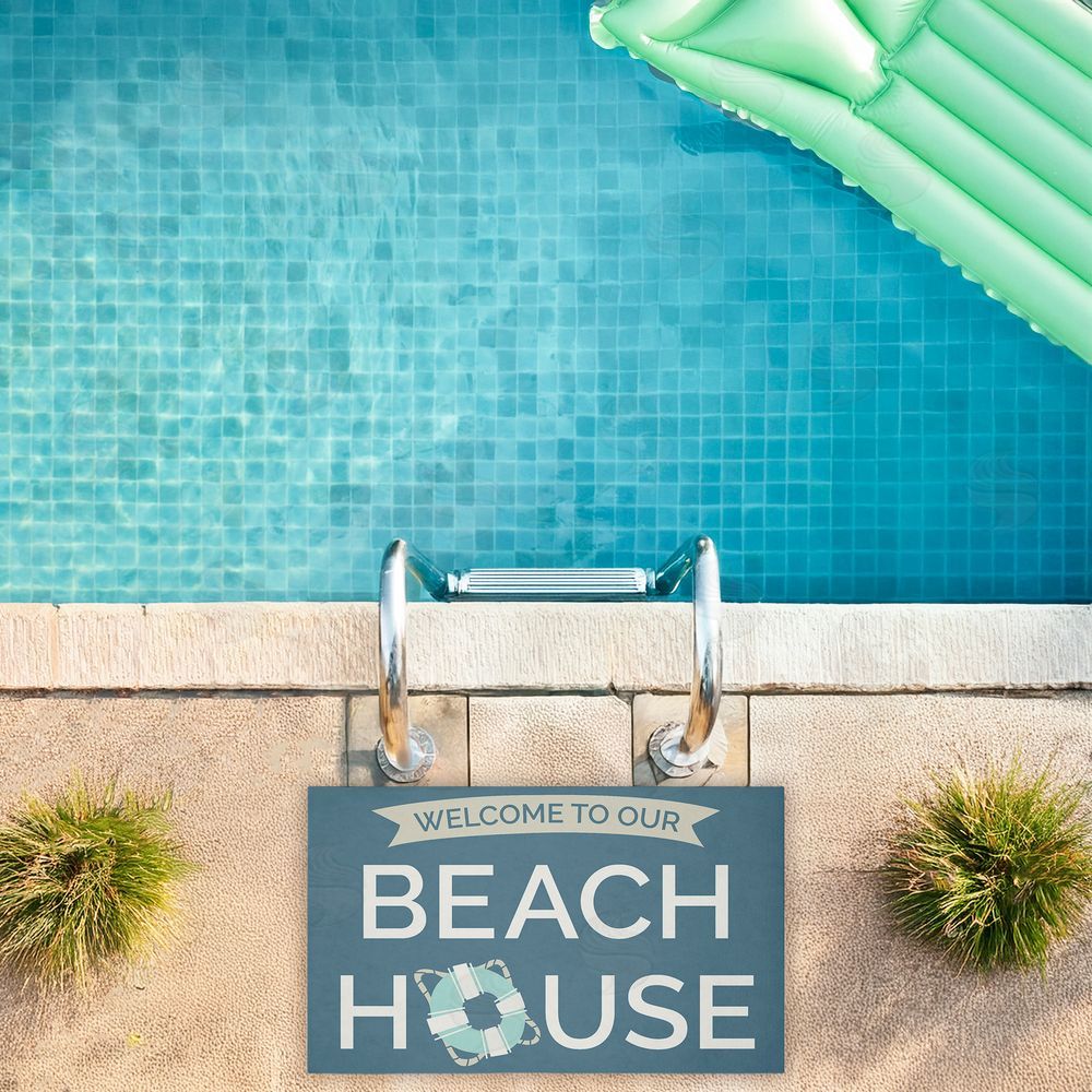 Dana Saulnier Beach House with Life Ring Unwoven Outdoor Door Mat