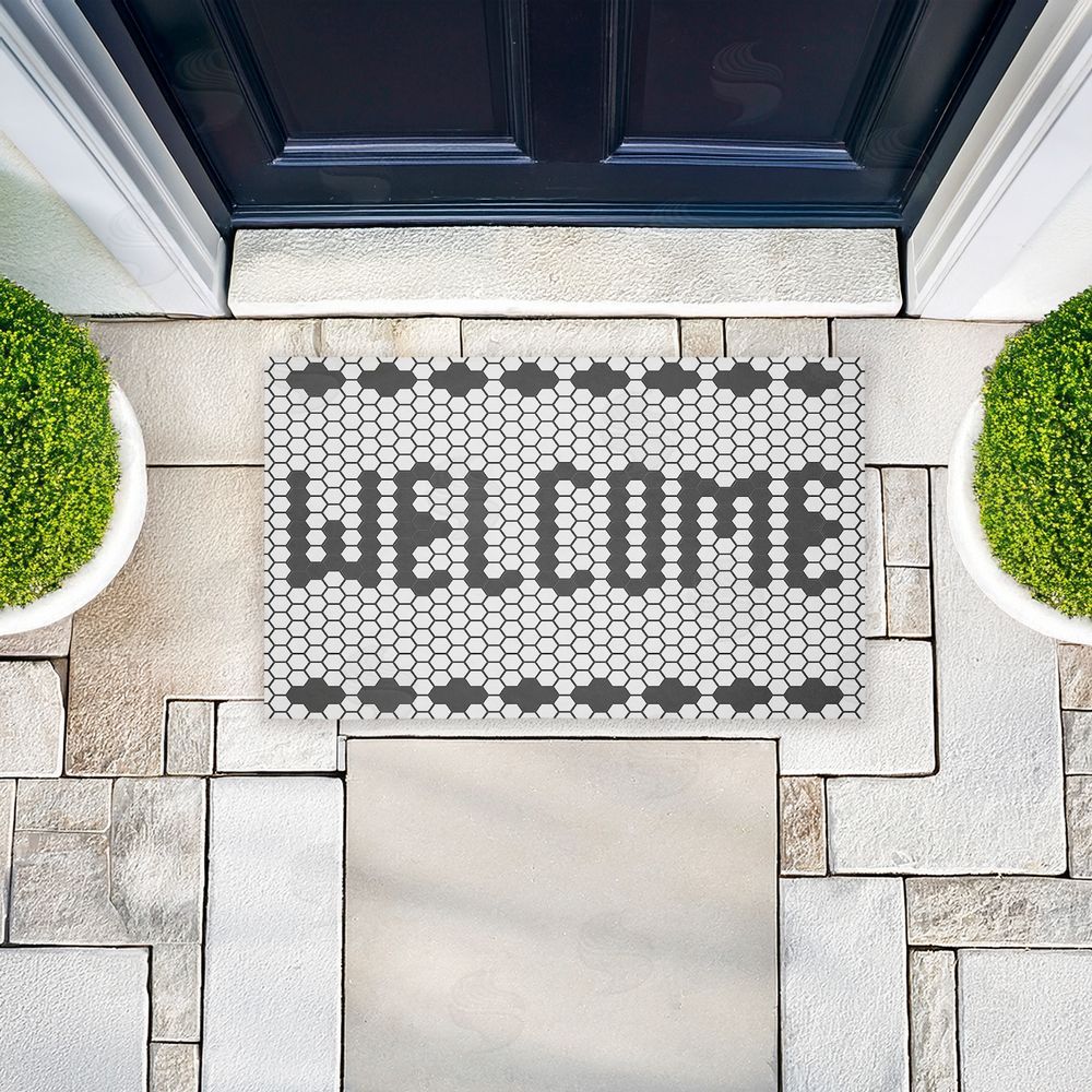 Angela Nickeas Welcome Hexagonal Faux Tile Unwoven Outdoor Door Mat