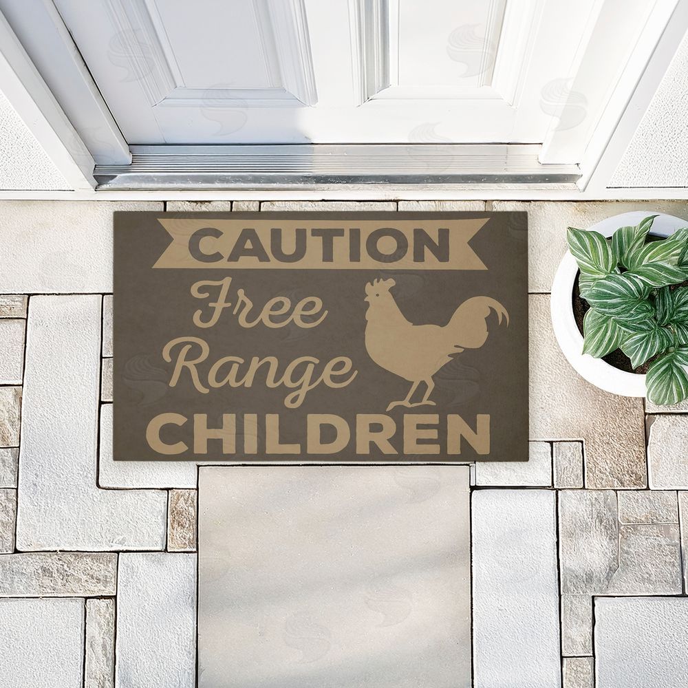 Dana Saulnier Free Range Children Caution Unwoven Outdoor Door Mat