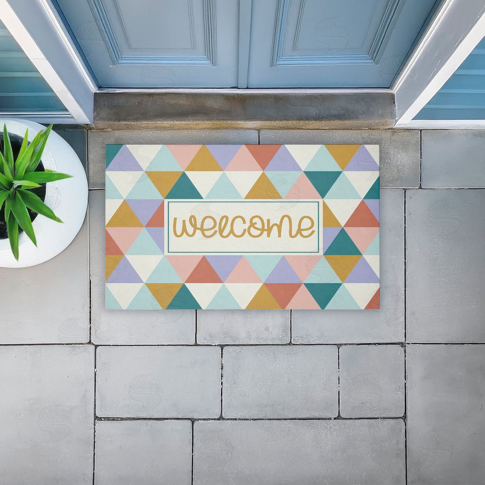 Angela Nickeas Welcome Pastel Geometric Unwoven Outdoor Door Mat