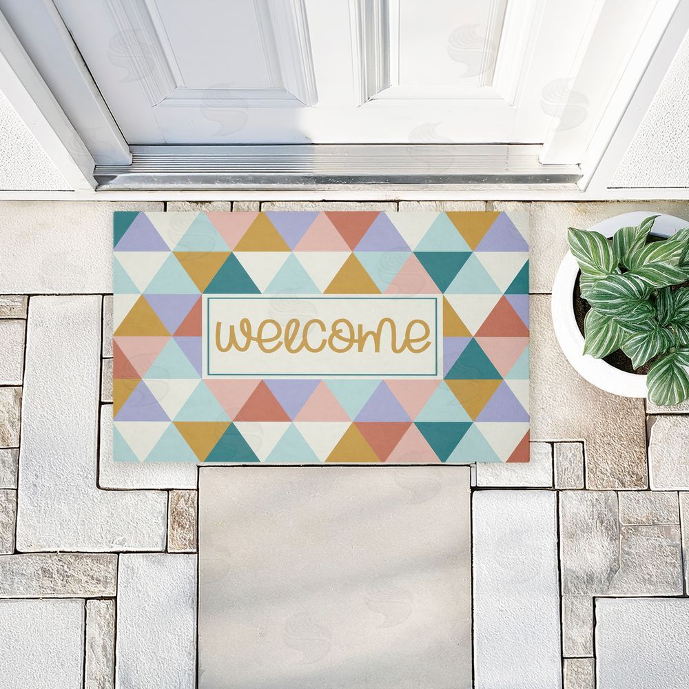 Angela Nickeas Welcome Pastel Geometric Unwoven Outdoor Door Mat