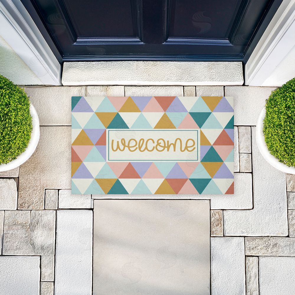 Angela Nickeas Welcome Pastel Geometric Unwoven Outdoor Door Mat
