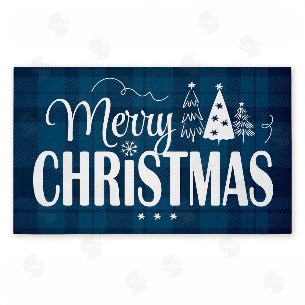 Andrea Jasid Grassi Blue Toned Merry Christmas Unwoven Outdoor Door Mat