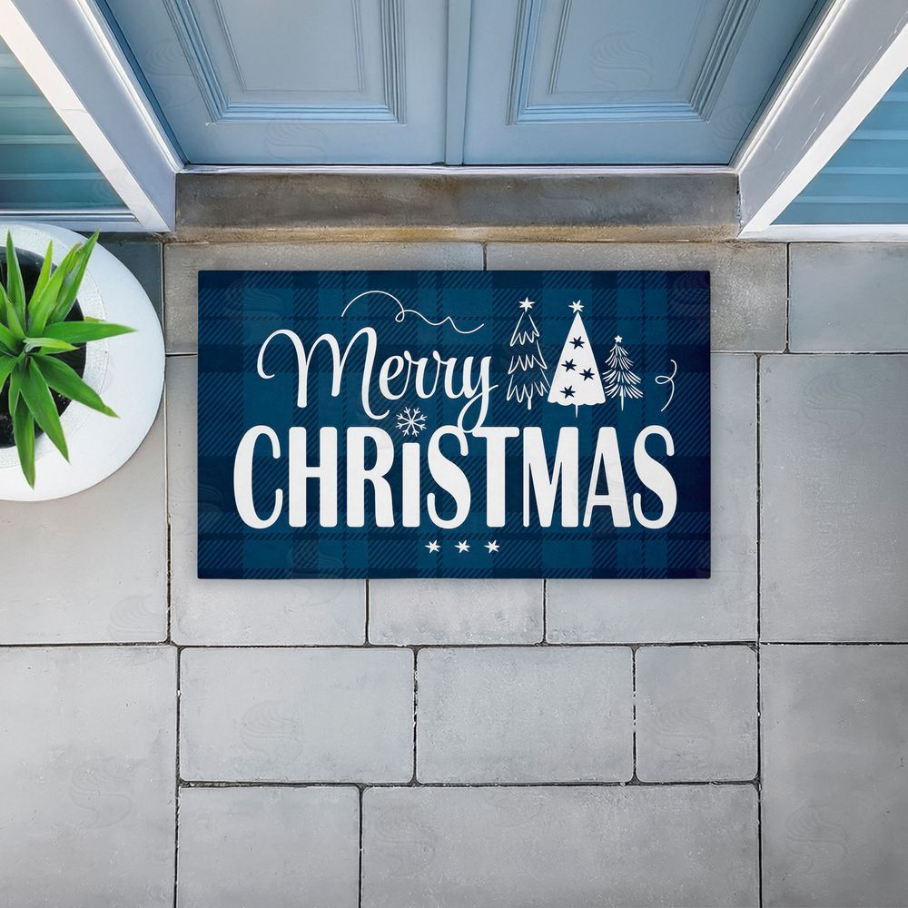 Andrea Jasid Grassi Blue Toned Merry Christmas Unwoven Outdoor Door Mat