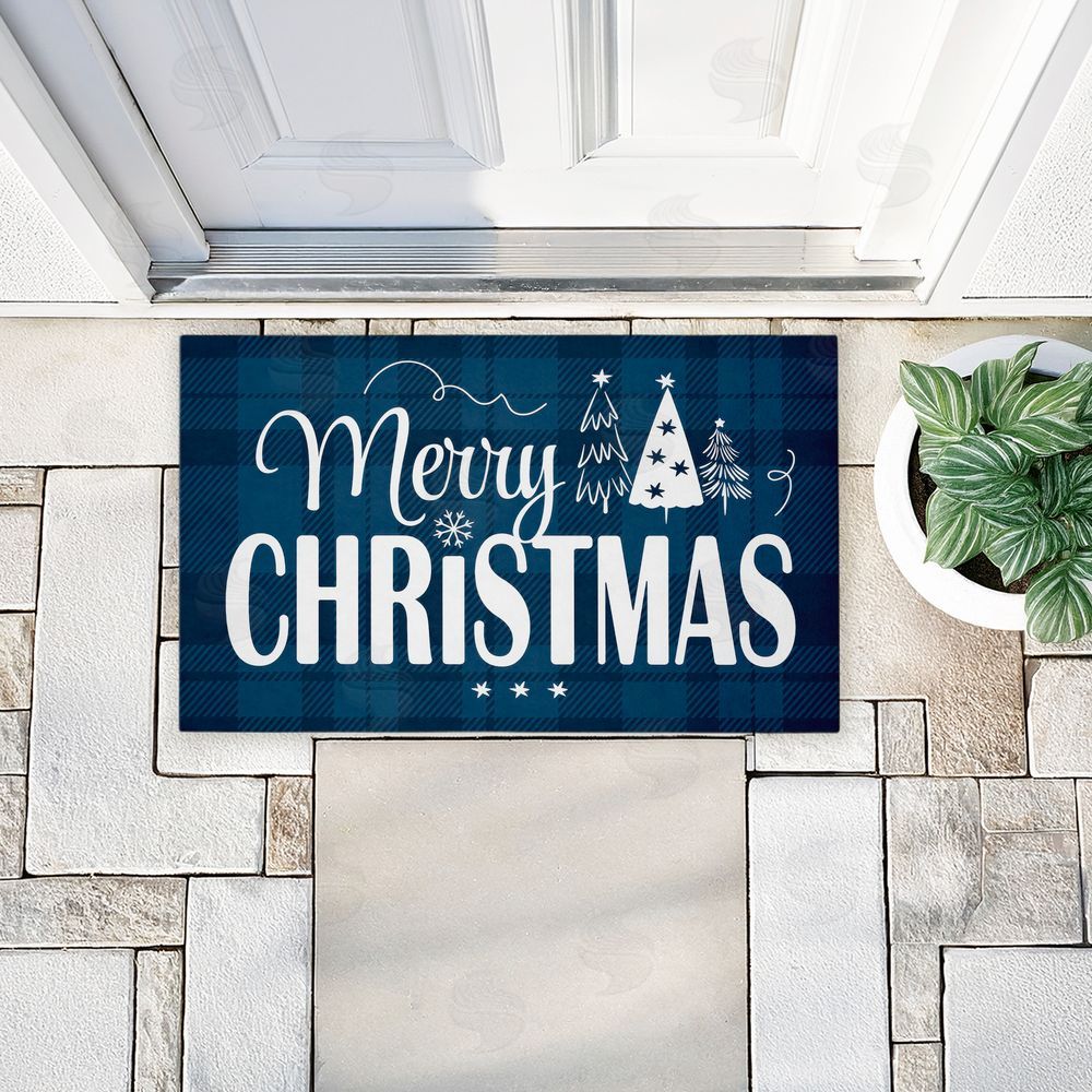 Andrea Jasid Grassi Blue Toned Merry Christmas Unwoven Outdoor Door Mat