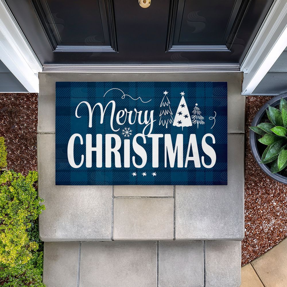 Andrea Jasid Grassi Blue Toned Merry Christmas Unwoven Outdoor Door Mat